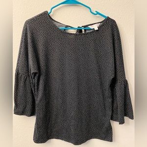 Lauren Conrad black and White dot scoop neck blouse. Size Medium. Bell sleeves